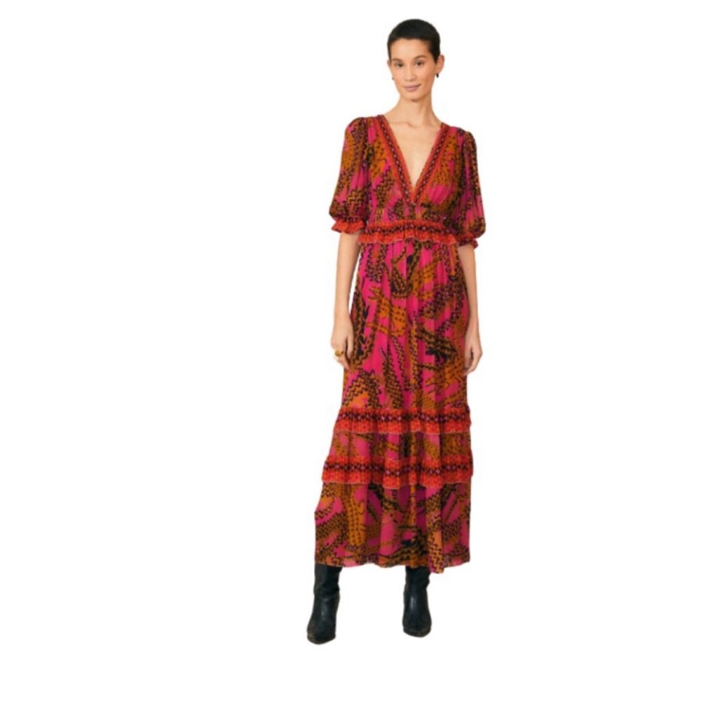 FARM Rio Pink Croco Short Sleeve Flowy Maxi Dress 🐊💖